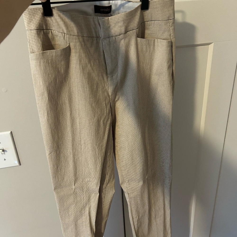 Crosby High-Waisted Light Tan and Black Pin-Striped Work Pant